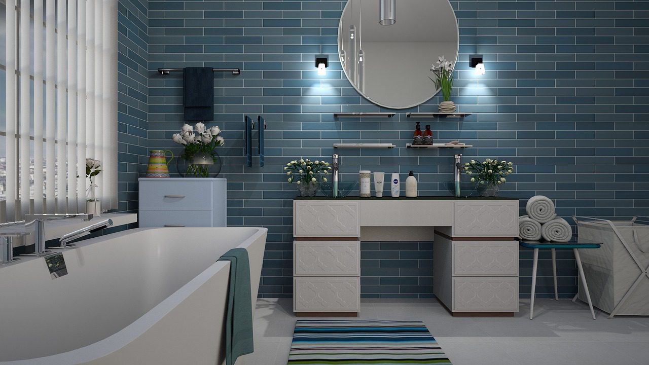 Light blue tile bathroom